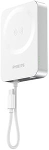 Philips Magnetic Battery Pack Powerbank 10000mAh Power Bank Aluminimun with C Cable, PD 20W, 15W Wireless, Charger Compatible with Magsafe iPhone 16/15/14/13 Pro/Max/12 (White, 10000mAh)