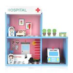 Chanak Wooden Hospital Set for Kids, Role Playing Hospital Set with 4 Rooms, Pretend & Play Doctor Accessories for Kids Above 3 Years, Painted with 100% Non-Toxic Colors, BIS Approved. (18 Pieces)
