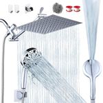 10''Rainfall Shower Head with Handheld Combo High Pressure 8+2 MODE built-in power wash, Stainless Steel with Chrome Showerhead with 11'' Extension Arm Height/Angle Adjustable with Holder&60"Hose