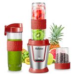 Yabano Personal Blender with 2 x 20oz Travel Bottle and Coffee/Spices Jar, Portable Smoothie Blender and Coffee Grinder in One, 500W Single Serve Blender for Shakes and Smoothies, BPA free (Red)