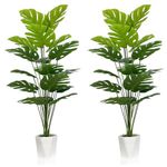 SAJANDAS Set of 2 Artificial Monstera Deliciosa Plants in Pots, Fake Tropical Palm Tree with Greenery Leaves Stems, 43 Inch Faux Swiss Cheese Floor Plants Indoor for Home, Office, Room Decor