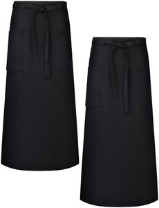 Xtinmee 2 Packs Chef Bistro Aprons Two Pockets Bistro Aprons Unisex Adult Full Length with Extra Long Waist Ties Fabric Black Aprons for Servers Chef Front of House Staff