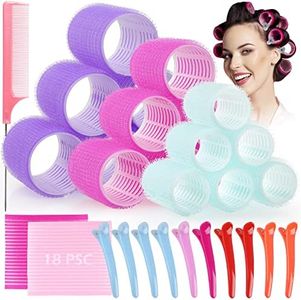 GeeRic Hair Curlers Rollers Set, 33Pcs Self Grip Hair Roller Set Heatless Hair Curlers Hair rollers for Long Hair Medium and Short Hair 3 Sizes Hair Rollers in 1 Set Hair Rollers with Hair Roller Clips and Comb,Magic Bangs