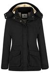 WenVen Women's Parka Winter Utility Mid-length Insulated Jacket Coat (Black, S)