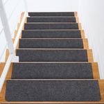 8x30IN 15PCS Non-Slip Stair Treads Carpet, Self-Adhesive Stair Treads for Wooden Steps, Indoor Safety Staircase Step Treads, Anti Slip Stair Runner Mats for Elders, Kids and Dogs (Dark Grey)