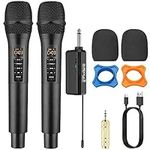 PROZOR Wireless Microphones UHF with Volume Treble Bass Echo Control No Delay No Noise Cordless Dynamic Mic System with Rechargeable Receiver for Karaoke Machine Singing Wedding Church DJ Party Speech