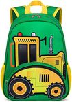 BTOOP Kids Backpack Girls Boys Cute Toddler BookBag Preschool Kindergarten School Backpack with Chest Clip, Tractor-green, Small, Daypack Backpacks