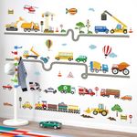 decalmile Car Road Wall Stickers Transports Vehicles Construction Truck Wall Decals Baby Nursery Kids Bedroom Playroom Wall Decor