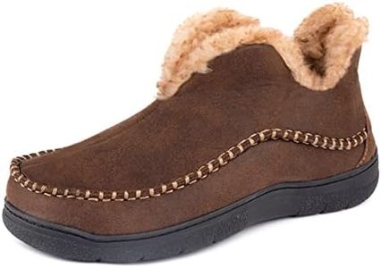 Wishcotton Men's Moccasin Bootie Slippers With Cozy Memory Foam, Winter Warm Fuzzy Indoor Outdoor House Shoes, Coffee, 9