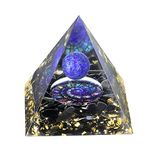 mookaitedecor Lapis Lazuli Crystal Sphere Orgone Pyramid with Obsidian Tumbled Stones and Snail Symbol Orgonite Energy Generator for Protection Meditation Home Decor