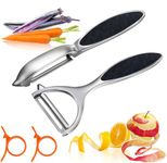 Fruit Peelers, Vegetable Peeler for Kitchen Stainless Steel Y Shape Swivel Peelers, Apples, Carrot, Ergonomic Non-Slip Handle and Sharp Blade with 2 Oranges Peeler