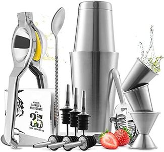 Bar Set Cocktail Shaker Set, Stainless Steel Mixology Bartender Kit, 16 Piece Cocktail Kit, Silver Cocktail Set, Bar Tools: 30oz Martini Shaker, Muddler, Bar Kit Cocktail Book, Jigger and Pourers