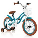 BABY JOY Kids Bike, 16 Inch Boys Girls Bike for 4-7 Years Old w/Training Wheels, Adjustable Seat, Removable Basket, Handbrake and Coaster Brake, Kids Bicycle (Turquoise)