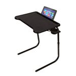 Table Mate Ultra Folding TV Tray Table and Cup Holder, Adjustable to 6 Heights and 3 Angles with Device Holder (Black)