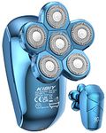 Electric Razor for Men, Kibiy Upgrade 5-in-1 Bald Head Shaver Cordless LED Mens Electric Shavers IPX7 Waterproof Wet Dry Rotary Shaver Grooming Kit with Beard Clippers (Blue)