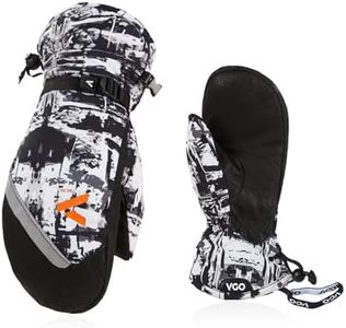 Vgo... Warm Ski Gloves for Men -20℃/-4°F or Above,Mitten Design,Goat Leather Winter Snow Gloves,Outdoor Waterproof Gloves(Szie L,Black&White,GA2475FLWP)