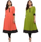 Yova Style Plain Cotton Anarkali Kurti Kurta for Girls Women - Combo Sets of 2 Peach, Mehandi Colour XX-Large Size