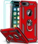 LeYi iPhone 7 Plus/8 Plus Case, iPhone 6s Plus/6 Plus Case with Magnetic Ring Holder, Full Body Protective Silicone TPU Armor Phone Cover with Screen Protector for Apple iPhone 8/7/6/6s Plus Red