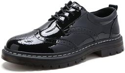 Womens Oxford Shoes Comfort Lace Up Slip Resistant Patent Leather Dress Shoes, Black, 10