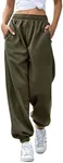 HeSaYep Women's High Waisted Sweatpants Workout Active Joggers Pants Baggy Lounge Bottoms,Army Green M