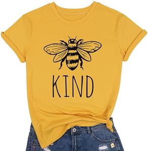 Be Kind T-Shirt Women Short Sleeve T Shirts Cute Bee Graphic Shirts Funny Inspirational Casual Tees Tops, Yellow, XX-Large