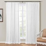 TWOPAGES White Linen Pinch Pleat Curtain for Living Room, 84 Inches Wide Window Treatment Curtain Panel Double Layer Light Filtering Room Darkening Lined Curtain (1 Panel, 84W x 102L)