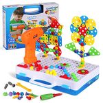 STEM Toy Drill Kit for 3-10 years old, Creative Mosaic Drill Toy Set for Kids, Construction Building Blocks for Toddler Preschool, Electric Drill Puzzle Toy with Screwdriver Tool