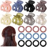 Swpeet 20Pcs 1.7" Medium Hair Jaw Clips Matte Double Row Teeth Hair Claw Clips with Elastic Hair Ties Thick Hair Bands Assortment Kit, Thin Hair Non-slip Short Hair Half-Updo for Women and Girls