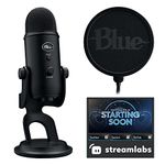 Logitech Blue Yeti Game Streaming Kit with Yeti USB Gaming Mic, Blue VO!CE Software, Exclusive Streamlabs Themes, Custom Blue Pop Filter, PC/Mac/PS4/PS5 - Blackout