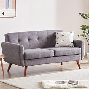 Tbfit Loveseat Sofa, 65" W Mid Century Modern Love Seat Couches for Living Room, Button Tufted Upholstered Small Couch for Bedroom, Solid and Easy to Install Love Seats Furniture, Grey