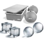 glacio Ice Cube Molds - Jumbo Square Cube Tray with Lid and 2 Large Sphere Molds