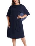 Hanna Nikole Women Cape Chiffon Dress Plus Size Two Piece Wedding Cocktail Dress Elegant Evening Dress with Overlay Party Dress Dark Blue 20