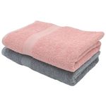 PatPug 100% Indian Ultra Soft Cotton 500 GSM Highly Absorbent, Fade Resistant, Quick Drying Large Bath Towel (Silver Grey and Baby Pink)