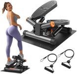 Niceday Twist Stepper for Exercise at Home, Mini Stair Stepper with Resistance Bands at Home Workout Equipment with 300LBS Loading Capacity, Hydraulic Fitness Stepper with LCD Monitor Gray with Mat