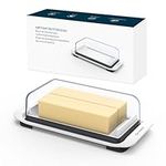 KITCHENDAO Airtight Butter Dish with Lid for Countertop and Fridge, Large Butter Keeper, Easy Scoop, Dishwasher Safe, Plastic Butter Holder Tray with non-slip Feet holds 2sticks/West/East Coast Butter