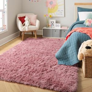 PAGISOFE Shaggy Fluffy Area Rugs Carpets for Girls Room Baby Nursery Teens Rooms 4x6 Feet Pink Plush Fuzzy Shag Rugs for Kids Bedroom Home Decor Aesthetic Coral Furry Rug, Blush
