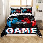 Teens Video Games Bedding Sets 3D Headset Headphones Gamer Gamepad Duvet Cover Set,Kids Boys Music Themed Comforter/Quilt Set,Gaming Controller Bedspread,Game Bedroom Decor Super King,Red Blue