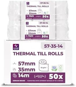 Ec-Cash Lot de 50 rouleaux de papier thermique, 57 mm x 14 m x 12 mm, pour caisse enregistreuse bancaire et lecteur de cartes de crédit, (EC-Cash, 57 x 35 x 12-14 m)