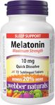Webber Naturals Melatonin 10 mg, Maximum Strength, 72 Quick Dissolve Tablets, For Sleep Support