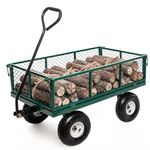 Heavy Duty Steel 900Lbs Wagon Garden Carts, Utility Pullable with Removable Folding Sides, All Terrain Wagons for Outdoor, Garden, Farm, Yard, Green-43" x 21"x 21" inch