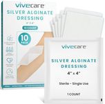 ViveCare Silver Calcium Alginate Wound Dressing (10 Pack)- Sterile 4x4 Medical Gauze Pad - Wound Care for Burns, Cysts and Ulcer Treatment - Highly Absorbent Individual Patch - Non-Stick Padding