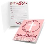 Big Dot of Happiness Pink Elegant Cross - Fill in Girl Religious Party Invitations (8 Count)