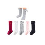 ELECDON 5 Pairs Knee High Socks Newborn Infants Toddlers Girls Tube Ruffled Uniform Long Stockings, Multi Color, 1-3 Years