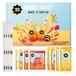 TeaJoy Fruit Bubble Tea Kit (Makes 4 Drinks) - Passionfruit & Mango Tea Syrups with Strawberry & Passionfruit Popping Boba - Just Add Water & Ice - Vegan-Friendly & Fun