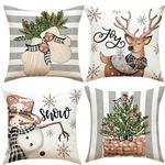 Christmas Cushion Covers - Xmax Decorative Pillow Case 18 x 18 Set of 4 Retro Vintage Decor Throw Pillow Covers for Home Indoor Sofa Christmas Decor