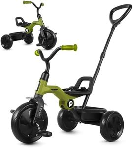 Qplay Kids Push Tricycles for Toddlers Age 1-6 Years Old, One Button Folding Trike for Boys and Girls, Kids' Balance Bike with Backrest and Safety Belt, Perfect for Birthday Gift & Toys, Green