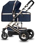 Convertible Baby Stroller 2 in 1, Folding High Landscape Infant Carriage, Newborn Reversible Bassinet Pram, Aluminum Alloy,Navy blue