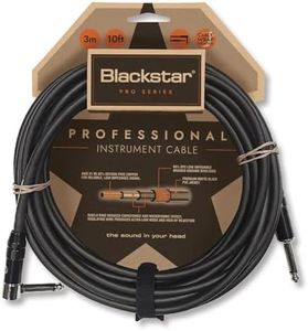 Blackstar Pro Series 3 m (10 ft) instrument cable ¼” straight connector to ¼” angled connector for bass/electric guitar/electroacoustic/keyboard/amplifier