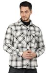 CHKOKKO Men Winter Shacket Stylish Flannel Plaid Jacket Shirt White Black M