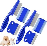 Brillirare 6 Pack Flea Lice Comb, Stainless Steel Dog Cat Grooming Combs with Rounded Teeth, 2-in-1 Double Sided Professional Pet Tear Stain Remover, Dematting Tool for Small, Medium & Large Pets